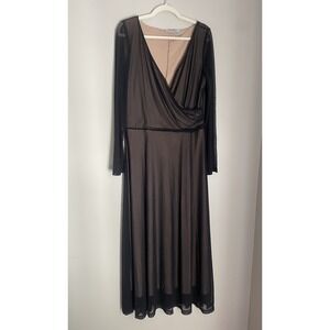 Newport News Maxi Dress 18 Black Mesh Overlay Sheer Holiday Witch Whimsigoth